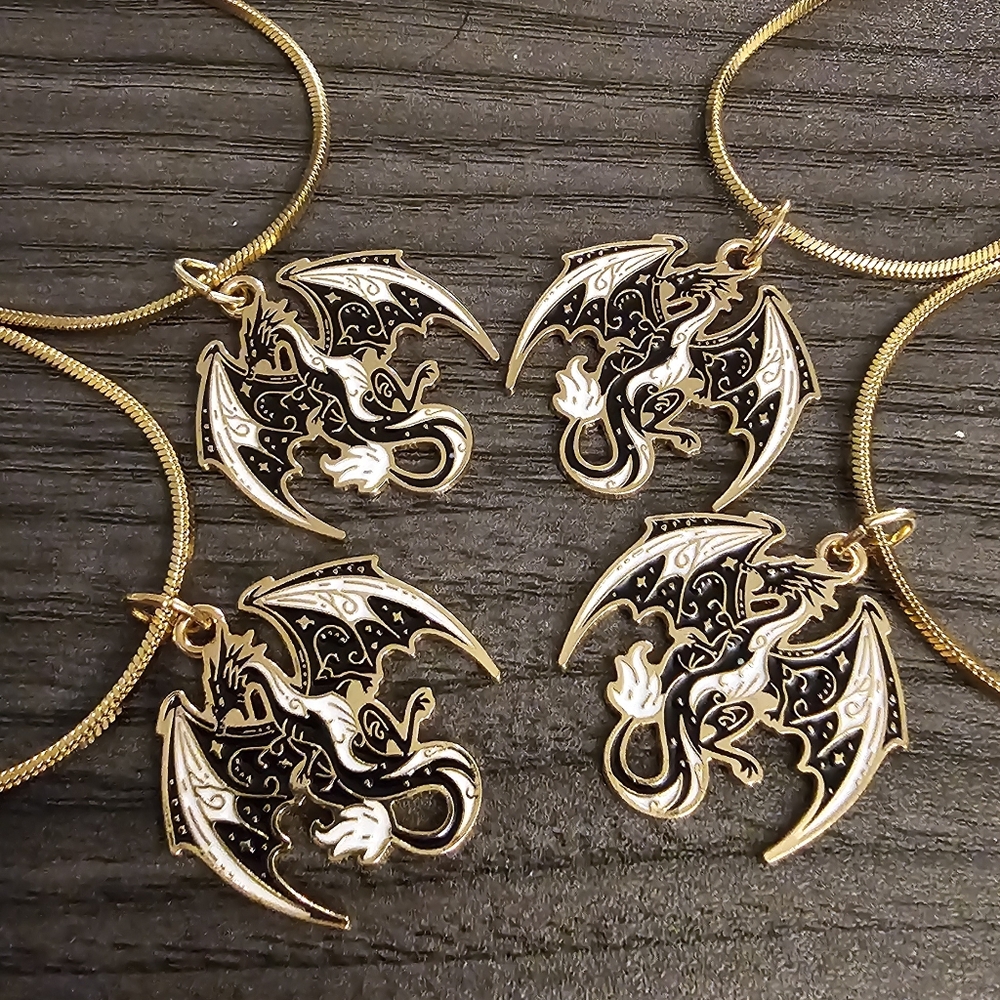 Gold and Black Dragon Pendant Necklace Handmade
